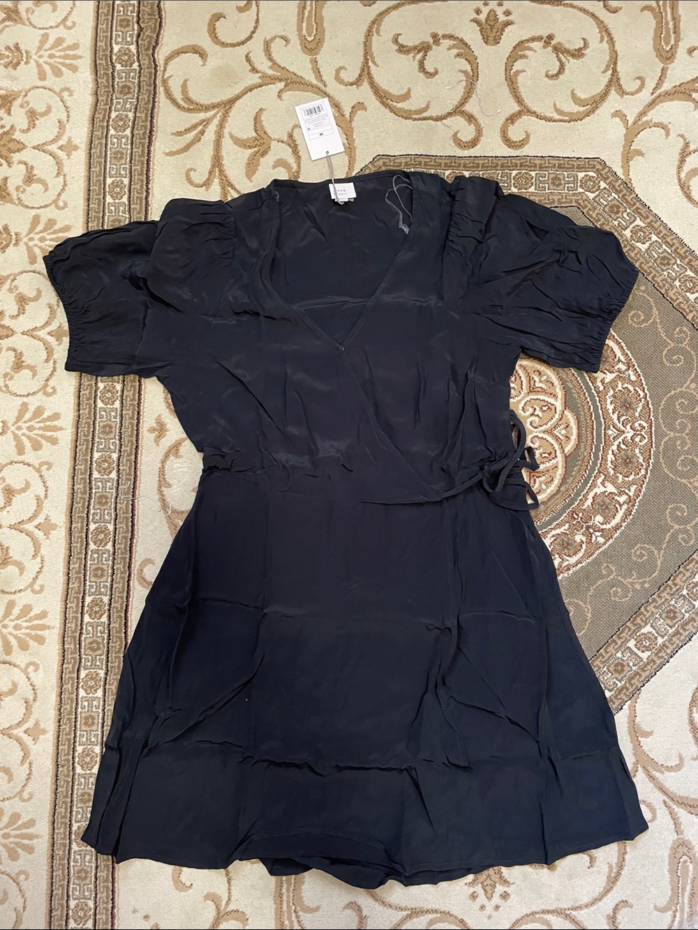 a new day Black Puff-Sleeve Wrap Mini Dress